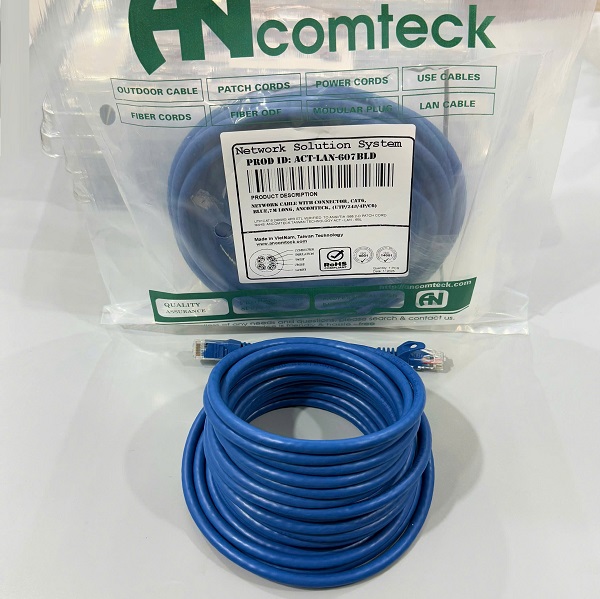 DÂY NHẢY PATCH CORD CAT6 UTP 7M lõi đồng 100% pass Fluke, đầu đúc ACT-LAN-607BLD